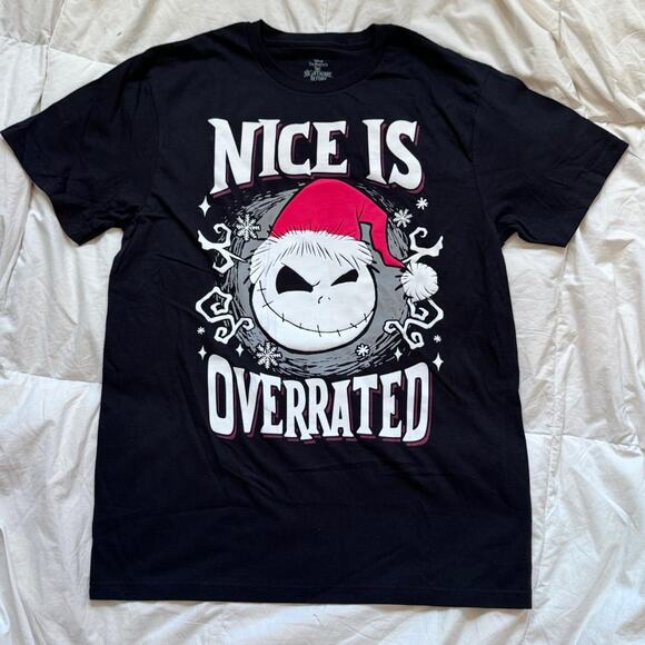 Nightmare before christmas black graphic tee sz M Jack skellington Santa claus - Picture 1 of 8